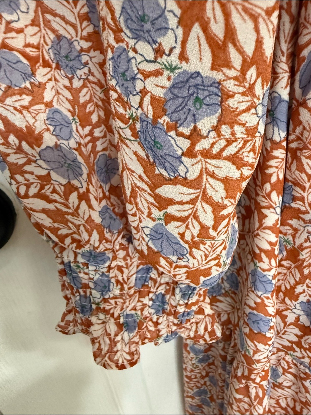 Carly Jean Los Angeles Floral Smocked Midi Dress Blue Rust Boho Small - Picture 9 of 13